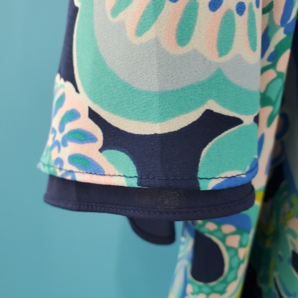 Lilly Pulitzer blue tropical print blouse S - Picture 7 of 13
